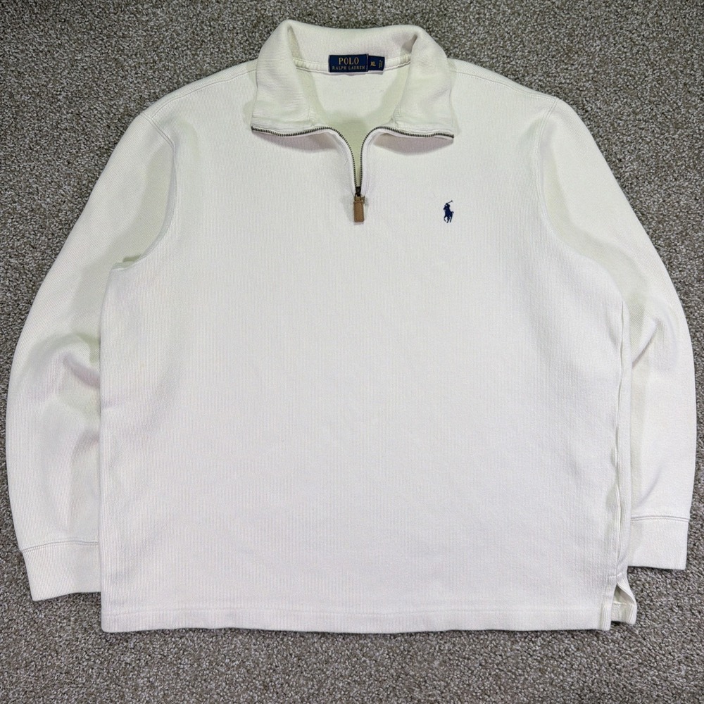 Polo Ralph Lauren Cream Quarter Zip Pullover Size XL Old Money Classic